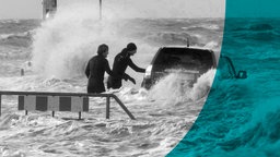 Das Beitragsbild des ARD Radiofeature "Land unter" zeigt eine Sturmflut in Dagebüll an der Nordseeküste