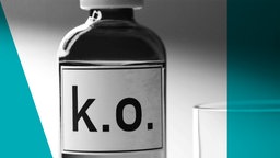 Das Beitragsbild des ARD Radiofeature "Das Vergewaltiger-Netzwerk" zeigt eine Flasche mit K.O. Tropfen und ein Glas