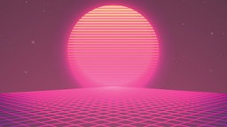 Illustration im 80er Style, Sonne in pink und lila.