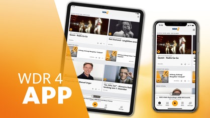 Screenshots der WDR 4 App auf einem Smartphone und einem Tablet