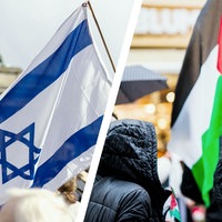 links: Kundgebung für Solidarität mit Israel in Berlin am 22.10.2023 / rechts: pro-palästinensische Demonstration in Minden am 27.10.2023