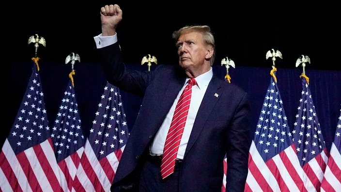 Donald Trump, der Präsidentschaftskandidat der Republikaner, bei einer Wahlkampfveranstaltung am 09.03.2024 in der Stadt Rome im US-Bundesstaat Georgia.