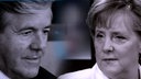 Kollage: Angela Merkel im Portrait schaut zu ihrem Verhandlungspartner
