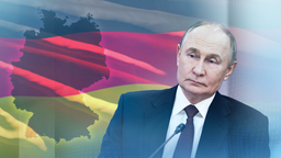 Russlands Präsident Putin vor einer Deutschlandflagge