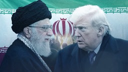 Chamenei und Trump mit einer Iranflagge