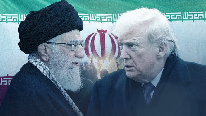 Chamenei und Trump mit einer Iranflagge