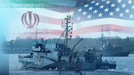 Deutsche Fregatte vor Iran und US-Flagge