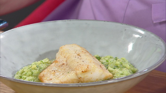 Cremiges Bärlauchrisotto mit gebratenem Zander
