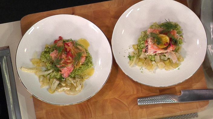 Lachs mit Pistazienrisotto und Fenchel
