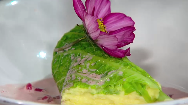 Vegetarische Wirsingroulade mit Rotwein-Zwiebelsoße