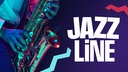 Schriftzug Jazzline neben einem Saxophon