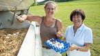  Laura Alena Schmid mit Mutter Gabi beim Eiersammeln am Hühnermobil. 