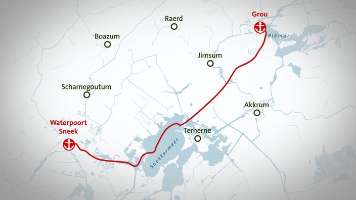 Grafik: Strecke von Sneek nach Grou.