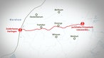 Grafik: Karte und Strecke von Leeuwarden nach Harlingen