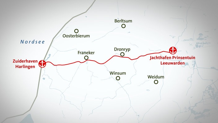 Grafik: Karte und Strecke von Leeuwarden nach Harlingen