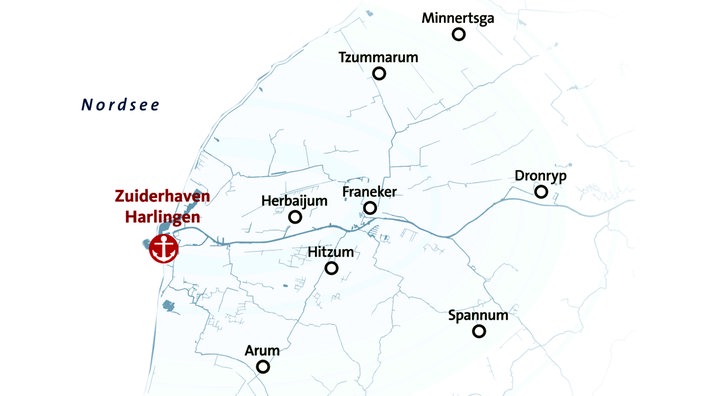 Grafik: Karte von Harlingen und Umgebung