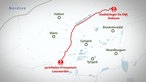 Grafik: Karte und Strecke von Dokkum nach Leeuwarden