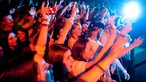 Die Fans stehen vor der Bühne und jubeln