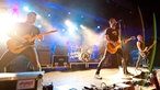 Die Band "Royal Republic" steht auf der Bühne und spielt