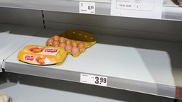 Ein leeres Eierregal.