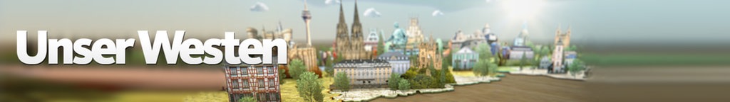 Neben dem Schrifzug der Sendung "Unser Westen" sind eine Reihe von Sehenswürdigkeiten in einem Diorama angeordnet. U.a. Der Kölner Dom,  das Hermannsdenkmal und das Siegener Krönchen