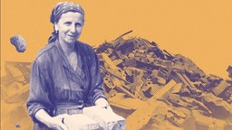 Schwarz-weiß Bild von Frau mit Steinen in den Händen