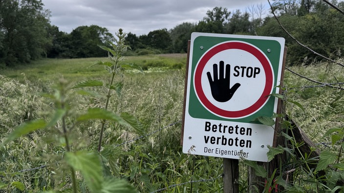 Am Rande eines Naturschutzgebietzes steht ein Schild mit der Aufschrift Betreten verboten.