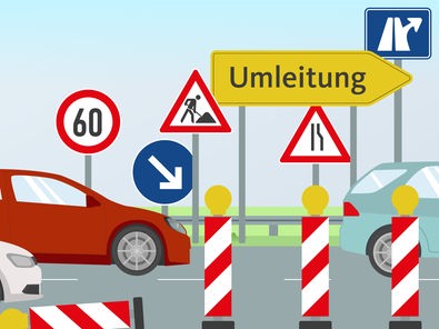  Illustration mit Auto und Verkehrsschildern