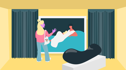 Eine Illustration einer Frau, die in einem Museum ein Kunststück anfasst.