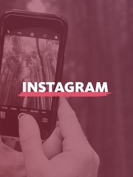 Eine Hand hält ein Handy und fotografiert. Auf dem Bild steht "Instagram".