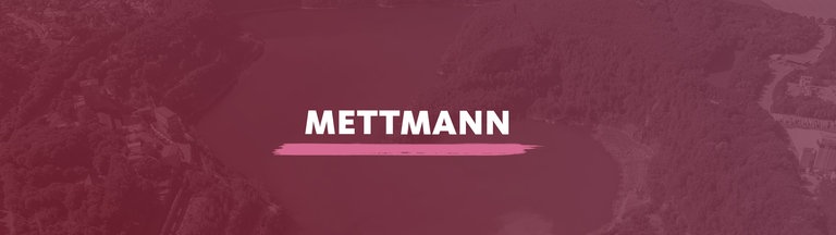 Der Blick von oben auf den Blauen See in Wülfrath. Darauf der Schriftzug "Mettmann".