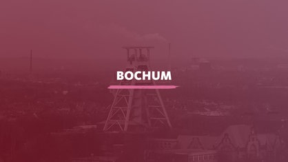 Fördergerüst des Deutschen Bergbau-Museums. Darauf der Schriftzug "Bochum"