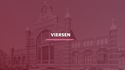 Die Generatorenhalle Teil des historischen Elektrizitätswerkes in Viersen. Darauf der Schriftzug "Viersen".
