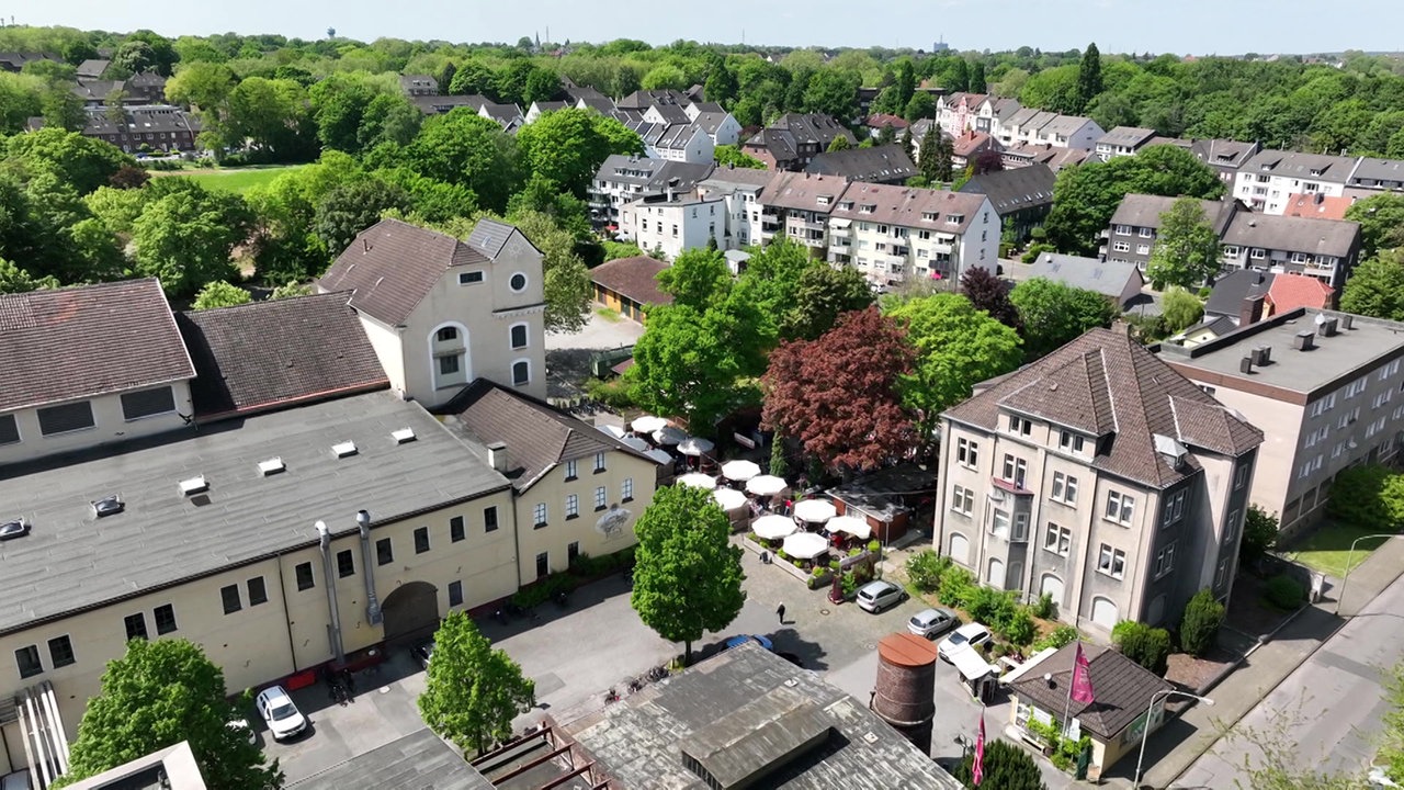 Der Biergarten der Brauerei "Dampfe" in Essen