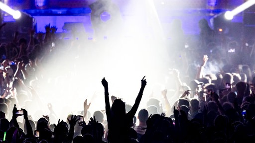 Tanzende Menschen beim Parookaville-Festival bei Nacht.