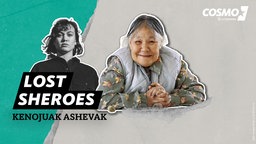 Collage zu „Lost Sheroes“: links Schwarz-Weiß-Porträt einer Frau, rechts lächelnde ältere Frau; Text: "Kenojuak Ashevak", COSMO-Logo.