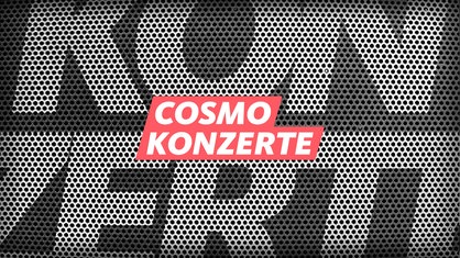 Bild zur Sendereihe COSMO Konzerte: Schriftzug "Konzerte" auf schwarz-weißem Hintergrund mit Boxengittermuster