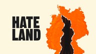 Eine stilisierte Deutschlandkarte, durch die ein Riss geht. Dazu der Schriftzug "Hateland". 
