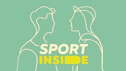 Text Sport inside auf blauem Hintergrund