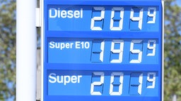 Anzeigetafel an einer Tankstelle in Oberhausen nach Inkrafttreten des Tankrabatts (01.05.2026)