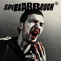 Cover des Podcasts „Spielabbruch“, ein Fußballer mit Verletzung, stilisiert.