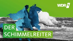 Stilisierter Reiter vor einem Wellen-Hintergrund