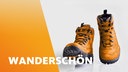 Ein paar orange-farbene Wanderschuhe