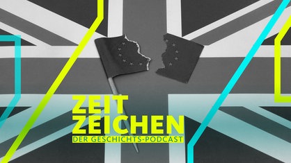 Zerrisenes EU-Fähnchen auf britischer Flagge