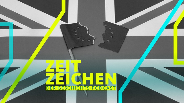 Zerrisenes EU-Fähnchen auf britischer Flagge