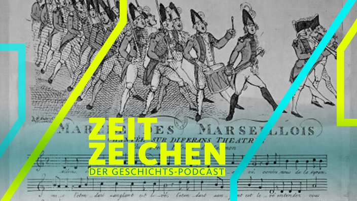 Notenblatt mit Zeichnung, Noten und Text der französischen Nationalhymne "Marseillaise", veröffentlicht in London, 1792