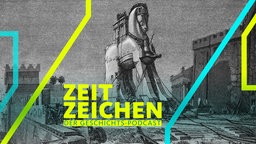 Auf einem Holzstich sieht man das Trojanische Pferd aus Homers "Ilias und Odyssee"
