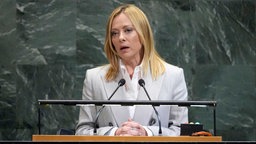 Italiens Ministerpräsidentin Giorgia Meloni spricht am 24. September 2025 bei der UN-Generalversammlung in New York.