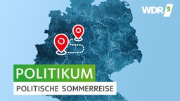 Deutschlandkarte mit der Aufschrift "Politische Sommerreise"