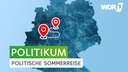 Deutschlandkarte mit der Aufschrift "Politische Sommerreise"